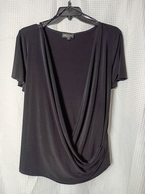 I.N. Studio Black Draped V-Neck Tunic Over Shirt